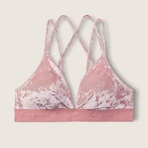 NWT PINK Velvet Triangle Bralette- Size L in pink